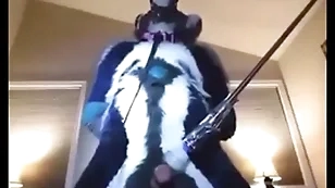 Furry tied near and milked with wand