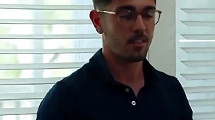 Hot cheerful writer fucks friend's young stepbrother