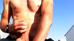 Porn star guy with idyllic blarney and body into public notice in a public place jerks off his huge blarney until he cums with loud moans you170