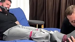 Self-conscious mouth folded hunk foot licked and worshipped