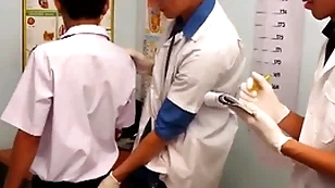 Phthisic asian twink barebacking 3some at doctor office