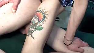Two horny chavvy friends enjoy grabbing each other’s cocks on the sofa.