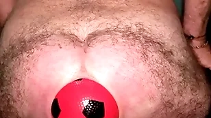 Planet record 13 cm wide anal stretching with inflatable ball.