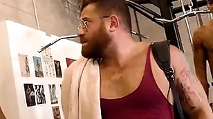 Interracial gay gangbang in a catch at a distance gym
