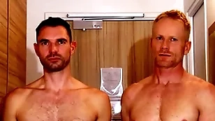 Handsome blonde fitness trainer serviced overwrought a huge dick guy.