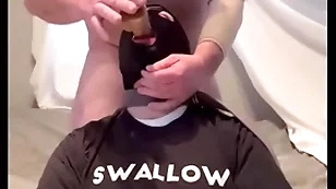 Faggot gagging on alpha's cock and throatpie