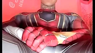Jakipz strokes his massive cock in super hero costumes before shooting a huge gravamen