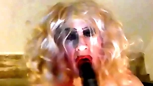 Sissy sarah, craving a big, black cock, tries out an 8 inch dildo, wanks her clitty, has a fag -'a fag for a fag' mistress said, ordering her -'it  makes you look like the street corner whore you are, freely get-at-able any guy who wants you&