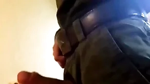 Russian soldier licks deprecatory shoes and jerks off his big dick