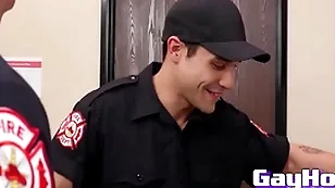 Studs from firedept roughly eachother a spicy blowjob