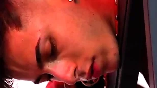 Sucking, spanking and jerking off a little lucky harpy by a tattoed fucker
