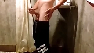 Cha vlad jerks off his big cock in the bathroom