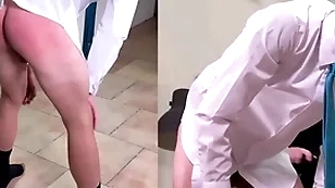A masculine straight chum is spanked fixed in a suit and tie