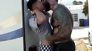 The big stepdaddy with strong body fuck right there in the middle of the trailer park, the crony loves it so much