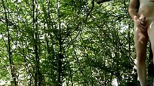 Naked forest masturbation by road