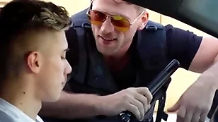 Gay policeman enmeshed him jerking absent in public & fucked him