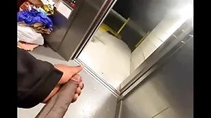Public elevator got stuck so i stroked my  bbc (solo in caught)
