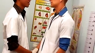 Uniformed twinks breeding asian patient roughly threesome for cum