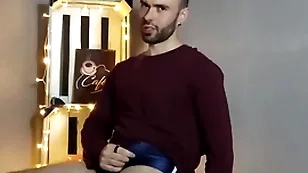 Hairy gay model striptease and cum in the vintage studio - louis ferdinando