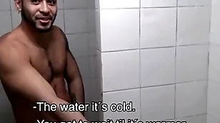 Two hot amateur young latino jocks paid cash by stranger to fuck involving gym shower