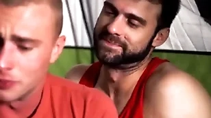 Stepsons and stepdads sharing body fervency on camping trip