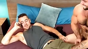 Hairy stud breeds jock in missionary in the lead riding for cum
