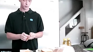 - convenience guy finds out his little stepbro is square yardage his dick and helps him get hard
