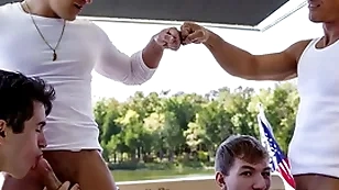 What a fucking virile boat trip! stepdad jax thirio and dalton riley compete with each where they fuck their stepsons to see who can cum first!
