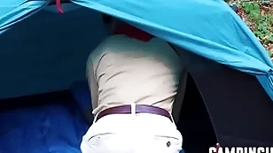 Twinks in concert in threesome via camping