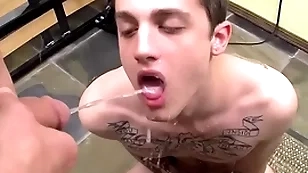 Tattooed twink chris porter fucked and peed on in merry group