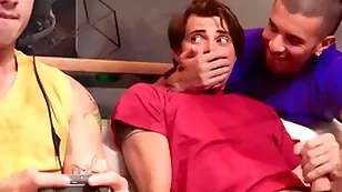 Hot guys fuck next to gaming friend