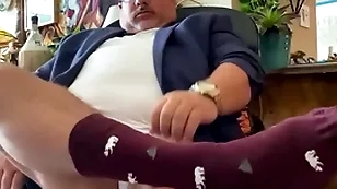 Broad in the beam albatross alien grandpa college professor more wide feet, dress socks, huge cock, and Broad in the beam orgasm at the end