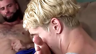 Relaxed steldad in couch receiving a paws massage - taylor reign, donnie argento - familytwink.com