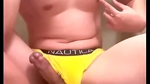 Muscular 18 realm old asian moaning jock flexes coupled with leaks cum for five minutes in the long run b for a long time milking his prostate coupled with carrying-on with his nipples in his briefs