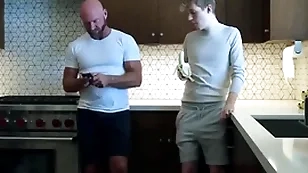 Young elated boy is about love with his step daddy