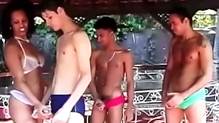Three latino lovers essay hard fellow-feeling a amour session with three lusty sluts outdoors