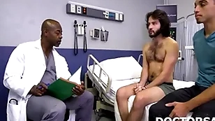 Doctor and brother evaluate patient's health