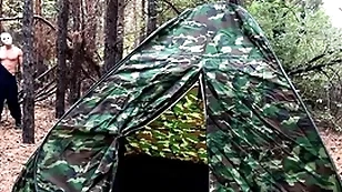 Masked villain fucks tired tourist in tent / horror porn / russian gay